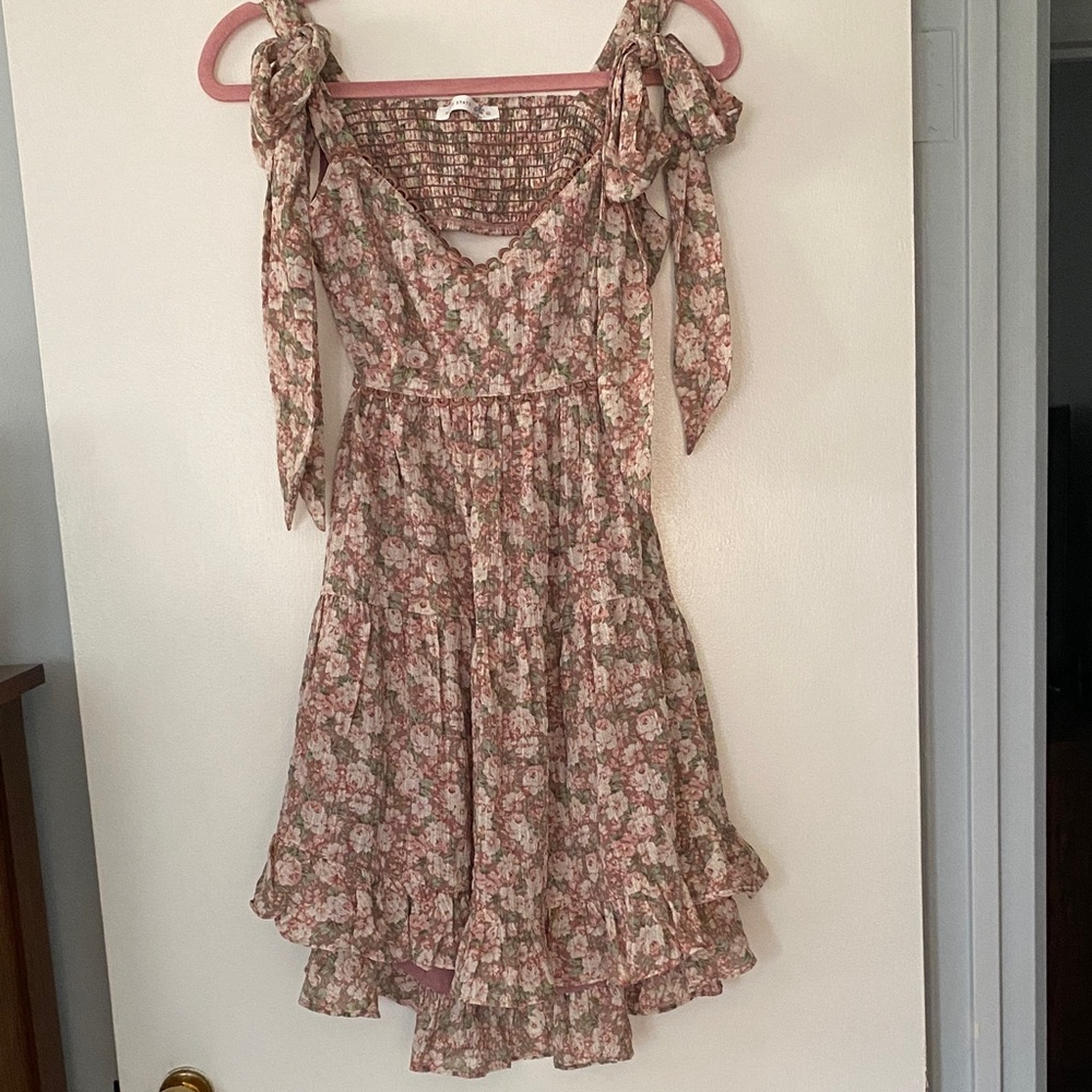 Altar'd State Floral Ruffle Mini Dress - Pink and Cream